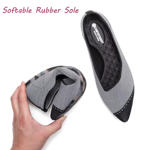 BEJINASH Women's Flats Black Pointed Toe Dress Shoes Knit Comfortable Flat Shoes for Woman Lightweight4