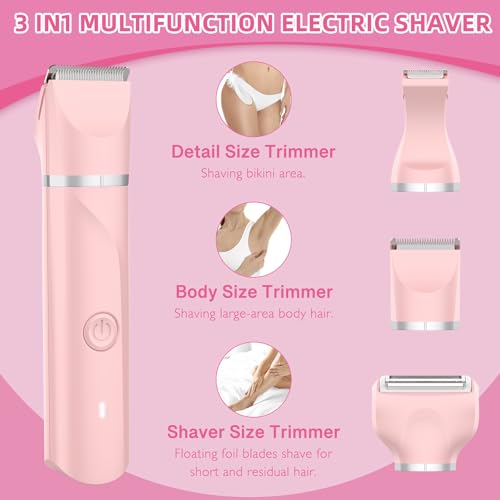 Electric-Razors-Shaver-for-Women-3-in-1-Bikini-Trimmer-for-Women-IPX7-Waterproof-Pubic-Hair-Trimmer-Women-Wet-Dry-Use-Rechargeable-Hair-Removal-Kit-for-Face-Body-Leg-Bikini-Underarm-Arm