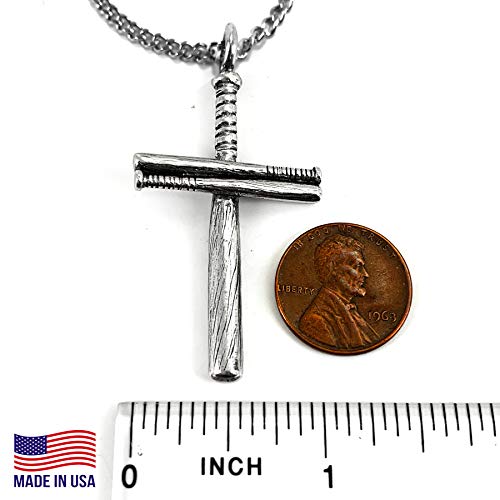 Made in USA Baseball Bat Cross Necklace Antique Silver 24 inch Chain Necklace2