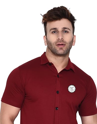 Image of Geum Men's Casual Shirt with Graphic Print | Short Sleeve Button-Down Shirt for Casual & Streetwear Look | Cotton Blend Slim Fit Shirt
