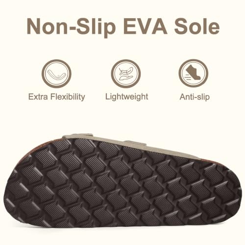Image of KIDMI Women's Cork Footbed Casual Summer Sandals with Mild Arch Support | Double Adjustable Buckle Slides for Men with Memory Foam, Lightweight Unisex No-Break-In Sandals