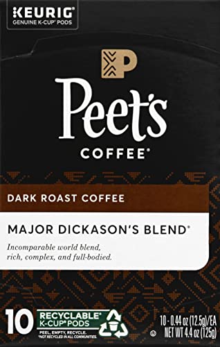 Peet's Coffee, Dark Roast Keurig K-Cup Pods, 100% Arabica Coffee - Major Dickason's Blend 10 Count (1 Box of 10 Pods)