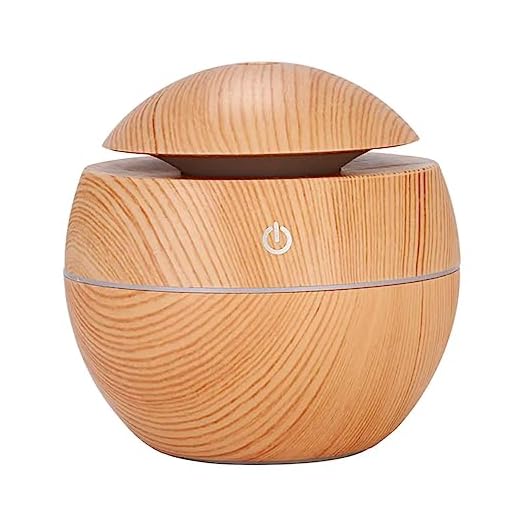 Umidificador De Ar Portátil Purificador de Ar Ultrassônico USB Difusor De Aromas Aromatizador Silencioso Elétrico Mini Umidificador De Ambiente Tipo Madeira Aromaterapia LED 7 Cores RGB 130ML Premium Marca Trecco (Bege)