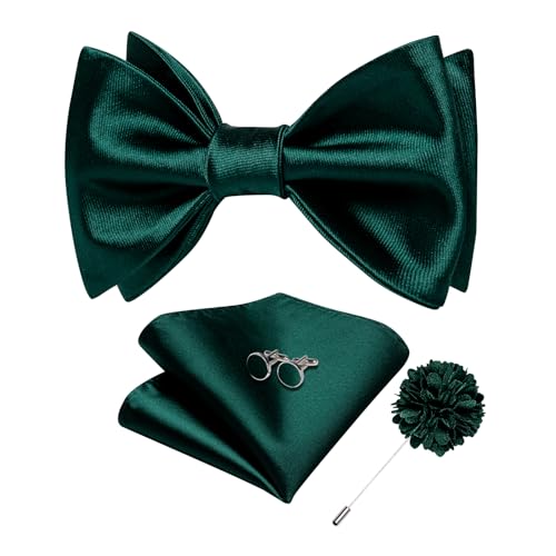 Image of DiBanGu Satin Bow tie Self-Tied Bowtie Set for Men Wedding Prom | Solid Color,Skin-Friendly,Versatile Accessory,Lapel Pin,Pocket Square,Cufflinks,School Dance,Banquet,Dinner,Celebration