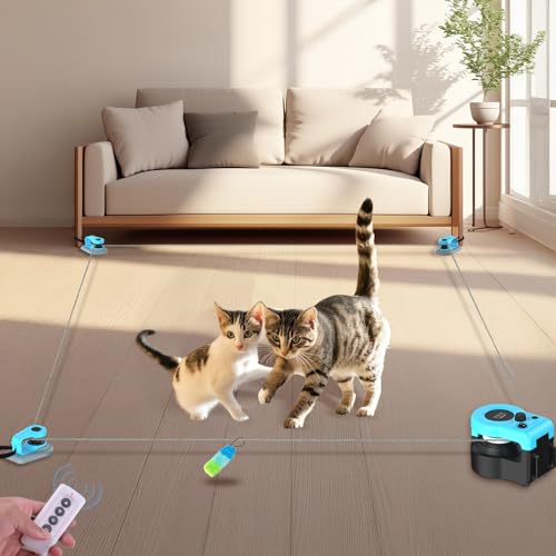 ITSHINY Upgrade Interactive Cat Toys - Automatic Cat Toys for Bored Indoor Adult with Remote Control 3 Speeds Indoor Cat Chase Hunting Feather Toys for Fitness Playtime & Energy Release (Sky Blue)