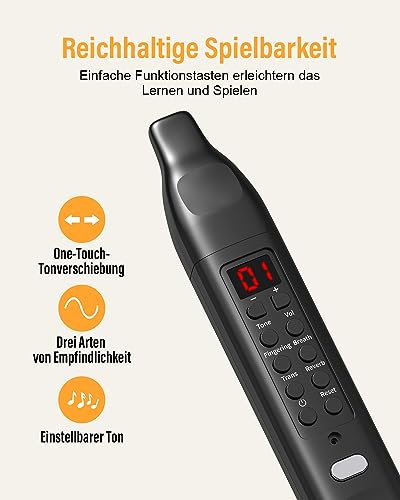 OYAYO Digitales Blasinstrument, Elektrisches Blasinstrument Schwarz Unterstützt MIDI-Bluetooth, Elektronisches Blasinstrument mit Stromkabel