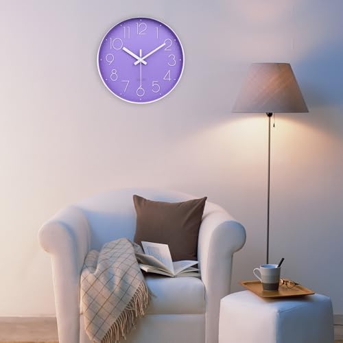 Image of jomparis Purple Wall Clock 12 Inches Silent Quartz Wall Clock Lavender Decor for Girls Bedroom, Nursery