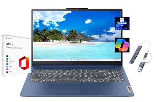 Image of Lenovo IdeaPad Slim 3 15.6 inch FHD Laptop, with Free Lifetime Microsoft Office, AMD Ryzen 5 40, 8GB RAM, 1TB SSD, AMD Radeon 610M, Windows 11 Pro, Abyss Blue, WiFi 6, Copilot, with USB Hub