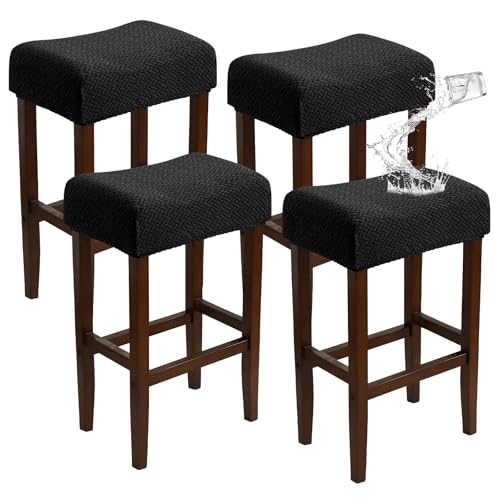 Image of Waterproof Bar Stool Covers Rectangle Set of 4 Black Jacquard Stretchable Backless Barstool Seat Cover Counter Bar Stool Slipcovers Washable