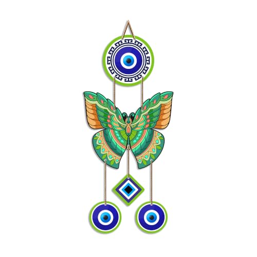 Image of Artvibes Green Butterfly Evil Eye Wall Hanging for Home Entrance | Lucky Charm MDF Wall Decor | Decorative Vastu Art for Living Room | Bedroom | Office & Main Door | Gift Item (WH 8584N)
