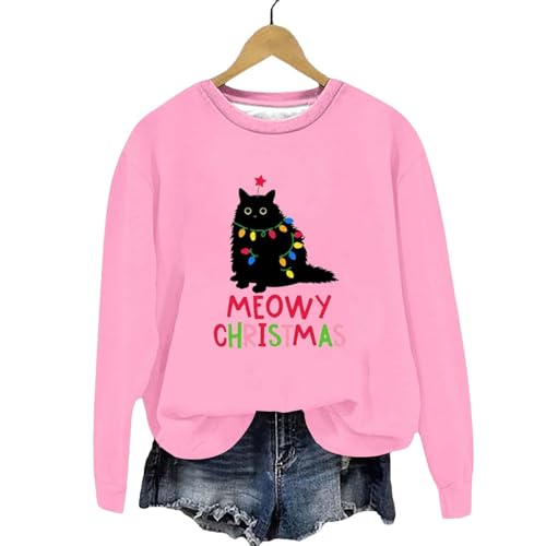 Sudadera de Navidad para mujer estilo suéter feo con estampado de gato y manga larga 3