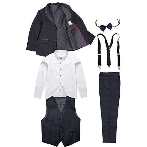 6 Piezas Niños Traje Negro Niños Cumpleaños Graduación Esmoquin Formal Blazer Camisa...