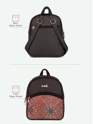 Image of ZOUK Dalila Mini Daypack | Stylish Small Backpack for Women | Compact | Bag for Girls | Daily College Use | Travel Day Pack | Vegan Leather | Handcrafted | Water-Resistant