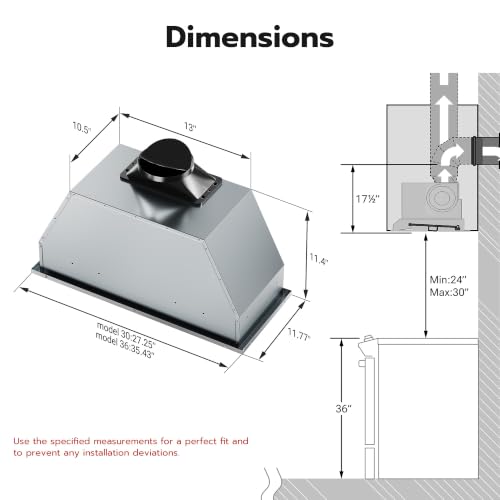 Image of 36 inch Range Hood Insert, 900 CFM Ducted /Ductless White Range Hood