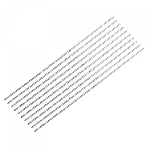 sourcing map 10 Stk. 0.7mm Mini Mikro Spiralbohrer Hochgeschwindigkeitsstahl geradem Schaft Extra lang Metallbohrer 60mm für Aluminiumlegierung