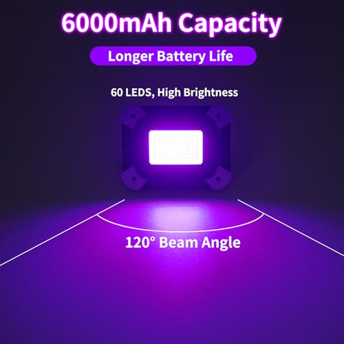 Image of Rechargeable LED Black Light, Battery Powered Blacklight, Cordless Ultraviolet Flood Light, Waterproof Black Lights for Outdoor Glow Party, Body Paint, Fluorescent Poster, Night Fishing,Stage Lighting