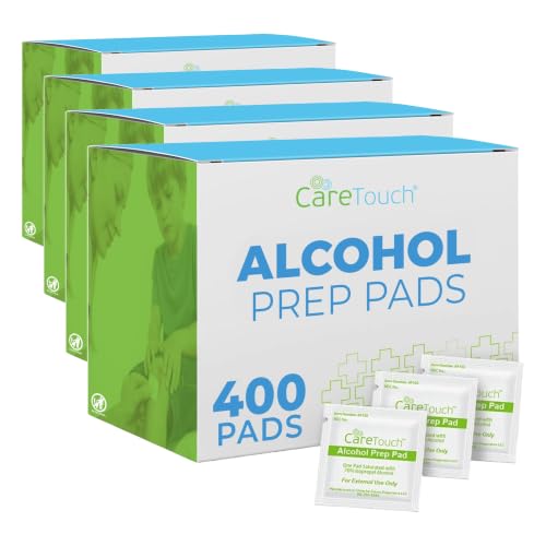 Image of Care Touch Alcohol Wipes Individually Wrapped - Prep Pads with 70% Isopropyl Alcohol, Great for Home, Medical & First Aid Kits Sterilized, Antiseptic 2-Ply Swabs 400 Count (Pack of 4)