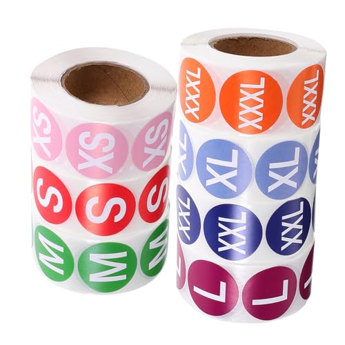 FUNOMOCYA 7 Rolls Size Sticker Circle Stickers Label Stickers Tag Labels Adhesive Size Label Clothes Label Sticker Round XXL Shoes and Hats Self-Adhesive Coated Paper
