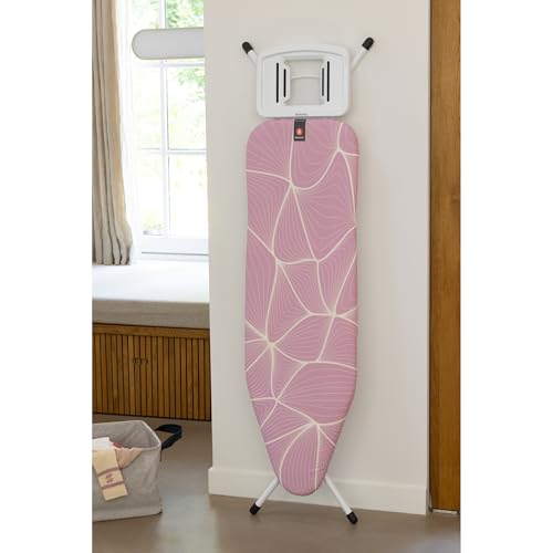 Image of Brabantia Ironing Board Size B (48.8 x 14.9 in) 7 Height Options, Solid Steam Unit Rest Holder (Lilac Waves) Non-Slip Feet, 100% Fairtrade Cotton, Ironing Board Cover and Pad, Anti-Collapse Child Lock
