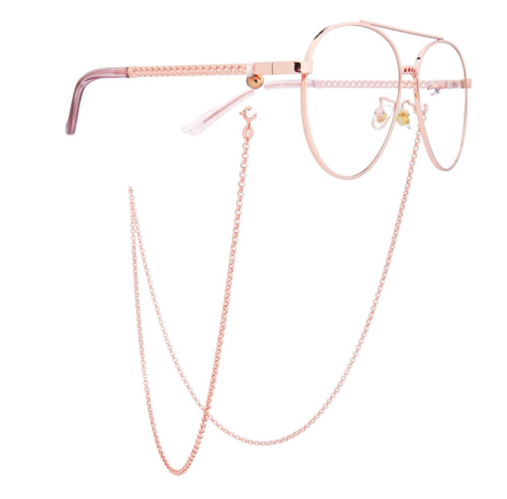 Sonnenbrillenkette Brillenkette Brillenband Brillenschnur Brille Kette Silber Lanyard Weibliche Literarische Retro Einfache Kette Männer Seil Hängender Hals rutschfest-Rosengold.