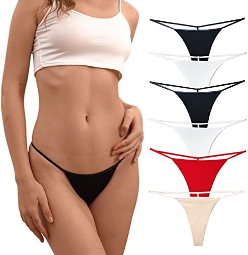 Topvee 6 Pack T Back Thong for Women Seamless Underwear G String Thongs Stretch Sexy Cotton Panties (Black/White/Red/Nude, Small)