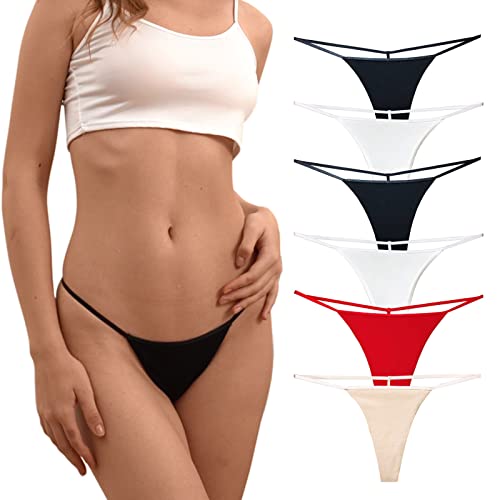 Topvee 6 Pack T Back Thong For Women Seamless Underwear G String Thongs Stretch Sexy Cotton Panties (Black/White/Red/Nude, Small) #TOP1