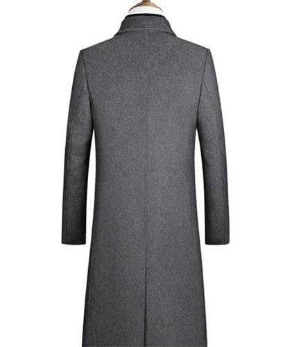 Sexyshine Men's Winter Fall Wool Blend Trench Coat Pea Coat Lapel Collar Single Breasted Lined Warm Jacket Long Overcoat3