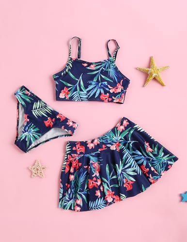 Arshiner Girls 3 Piece Swimsuit for Teen Girl Tankini Swimsuits Bathing Suit Beach Floral Bikini Swimwear with Skirt3