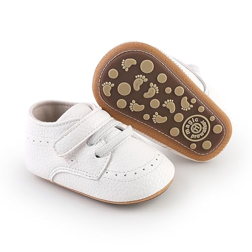 Image of SOFMUO Baby Boys Girls High Top Ankle PU Leather Sneakers Soft Rubber Sole Infant Moccasins Newborn Oxford Loafers Anti-Slip Toddler Wedding Uniform Dress Shoes