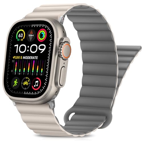 HITZEE Compatible con Correa Apple Watch 49/46/45/44/42/41/40/38mm, Correa Magnética Silicona Usable Doble Cara Compatible para iWatch Ultra 2 Serie 10 9 8 7 SE 6 5 4 (42/44/45/46/49mm, Estrella-Gris)