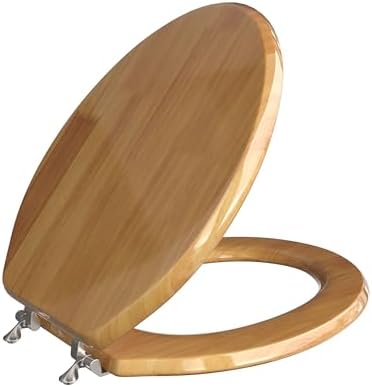 Comfort Seats C1B1E-17BN Designer Solid Wood Toilet Seat with PVD Brushed Nickel Hinges, Elongated, Oak