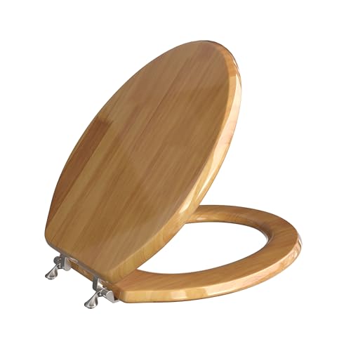 Comfort Seats C1B1E-17BN Designer Solid Wood Toilet Seat with PVD Brushed Nickel Hinges, Elongated, Oak
