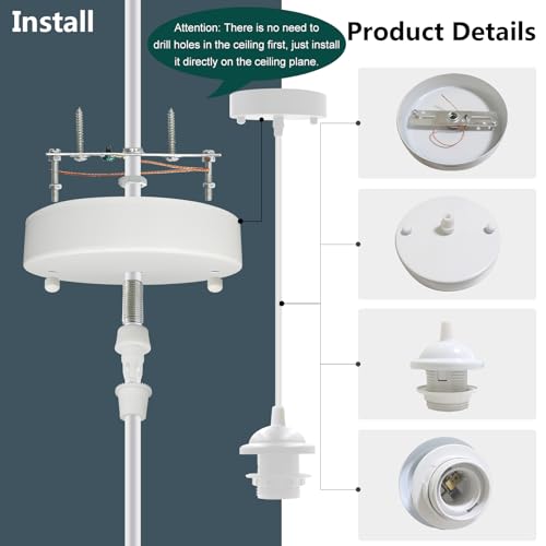 Image of Industrial Mini Pendant Light Kit, UL E26 Lamp Socket, White | Adjustable Hanging Light Kit for Kitchen, Edison Retro Pendant,Mini Ceiling Hanging Light Fixtures,Vintage Pendant Light Cord