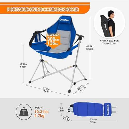 image for KingCamp Hammock Camping Chair, Aluminum Alloy Adjustable Back Swingin