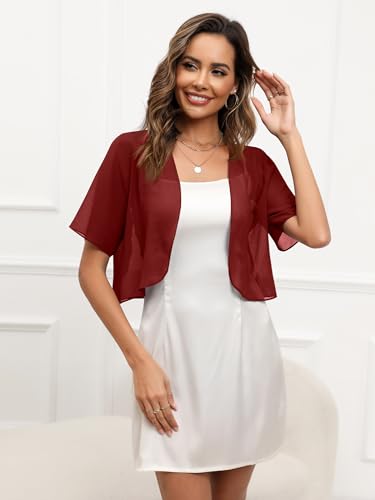 Missufe Women's Summer Short Sleeve Cropped Shrugs Sheer Lightweight Chiffon Bolero Cardigans4