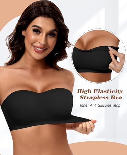 Image of DOCUMO Strapless Bra for Women Padded Bandeau Bra Non-Slip Silicone Seamless Wireless Tube Top Bra