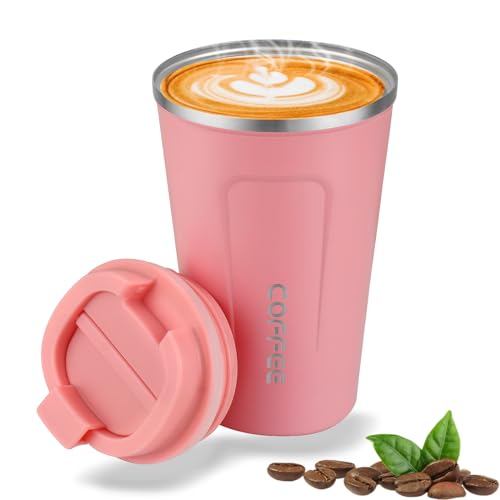 Goodatech taza de viaje de café térmico de acero inoxidable, sin BPA vacío aislado, botella de coche, vaso con tapa hermética, para café caliente/frío, té y cerveza (Rosa,18oz)