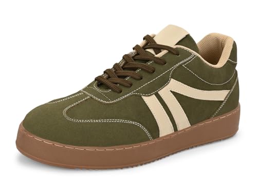 Image of MACTREE Suede Leather Upper Laceup Casual Sneakers for Men | Stitched TPR Sole