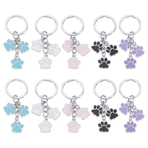 5 Color Paw Print Keychain Set