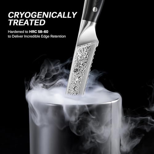 KYOKU Serrated Bread Knife - 8" - Shogun Series - Japanese Style VG10 Steel Core Damascus Blade - with Sheath & Case