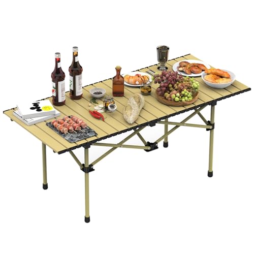 TeqHome Folding Camping Table Portable Lightweight Carbon Steel Roll-up Picnic BBQ Desk L