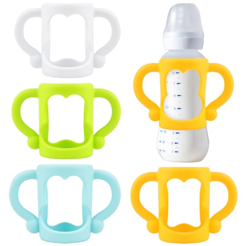 Image of Baby Bottle Handles,4 Pack Silicone Baby Bottle Holder with Easy Grip Handles to Hold Their Own Bottle,Bottle Handles for 1.81" and 2.4" Diameter Baby Bottles and Straw Bottles