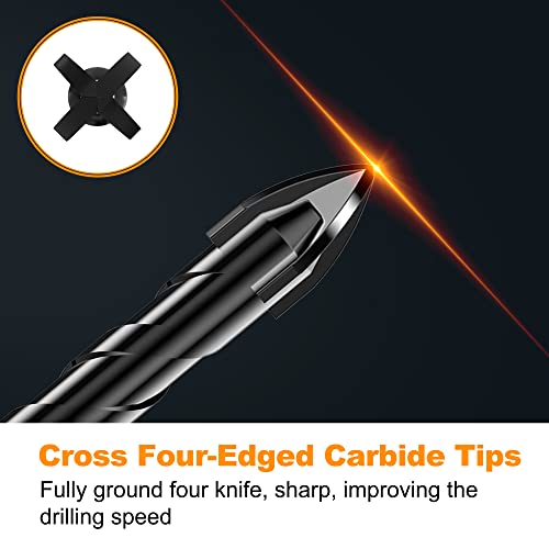 Tile Drill Bits Set & Masonry Drill Bit, Professional Concrete Drill Bit Set (10PCS) for Porcelain/Glass/Brick/Cement/Wood/Etc, Industrial Strength Carbide Cross Drill Bit Tip, 5mm-12mm