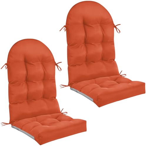 Image of Geelin 2 Pcs Outdoor Patio Chair Cushion Thick High Back Adirondack Chair Cushion Tufted Weather & Fade Resistant Anti-Slip Outside Rocking Chairs Pads with Ties 44 x 19 x 4 Inch (Orange)