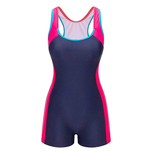 Lemef One Piece Swimsuit Boyleg Sport Swimwear for Women Navy and Pink