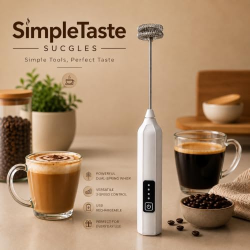 Image of SimpleTaste SUCGLES Rechargeable Electric Milk Frother, USB Coffee Frother with Dual Spring Whisk, Handheld Foam Maker for Coffee, Cappuccino, Latte, Matcha, Hot Chocolate & Milk [Multicolor]