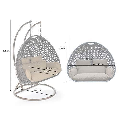 Image of Double Seater Hammock Swing Chair with Stand & Cushion | Heavy Duty Powder Coated Steel Frame | Outdoor Indoor Hanging Swing for Patio Balcony Garden Terrace Living Room (White-Light.Brown)