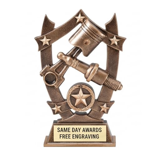 Same Day Awards Star Automotive Trophy with Free Engraving 6.25 Inch Award Spark Plug Piston Car Show Mechanic Shop Recognition