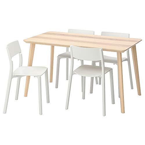 Ikea Tavolo JANINGE/LISABO e 4 sedie, 140x78 cm, impiallacciato frassino/bianco