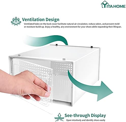 YITAHOME Shoe Box,12Pcs Stackable Shoe Containers,35.1 x 24.9 x 18.5cm,Fit up to UK Size 11,Medium Size Shoe Storage,Non-toxic Plastic Drop Front Shoe Organisers ,White Shoe Storage Box